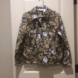 Alfred Dunner womens floral Button Down jean style jacket long sleeves size 14